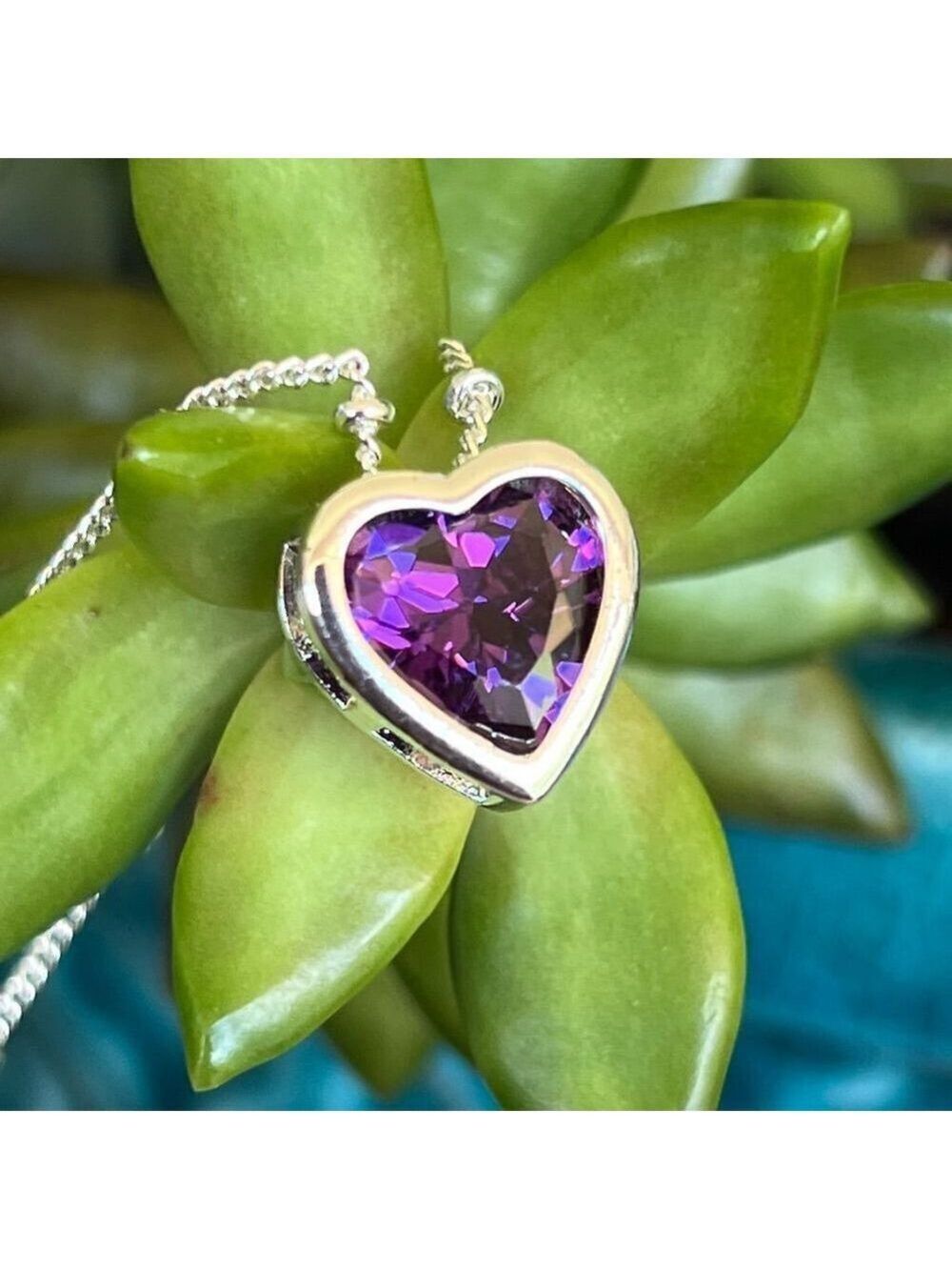 Silver Purple Crystal Heart Necklace Made with Swarovski Crystals